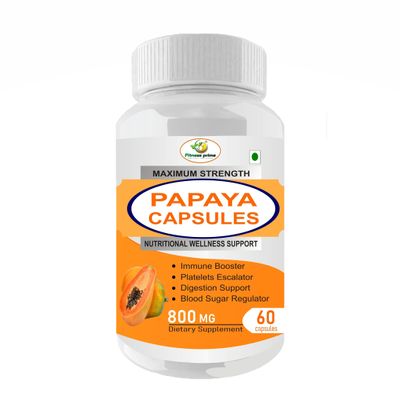 Fitness Prime Papaya Extract 800 mg Capsules for Boosting Immunity & Improve Blood Platelets Production | Anti-Oxidant & Natural Detoxifier (60 Capsules)