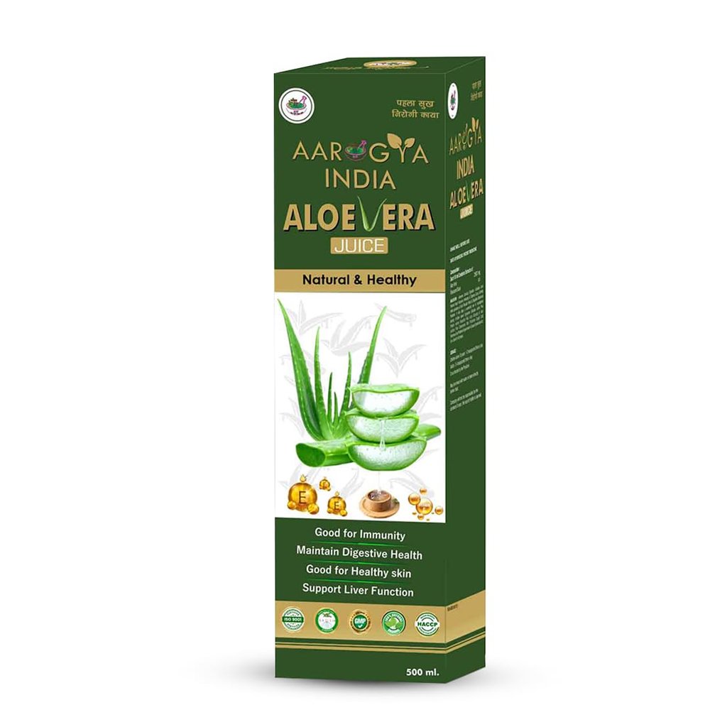 Aarogya India Aloevera Juice 500ml | Ayurvedic Health Drink for Skin Hair & Digestive Health | Detox & Immunity Booster | Natural Rejuvenating Juice for Liver and Body Wellness
