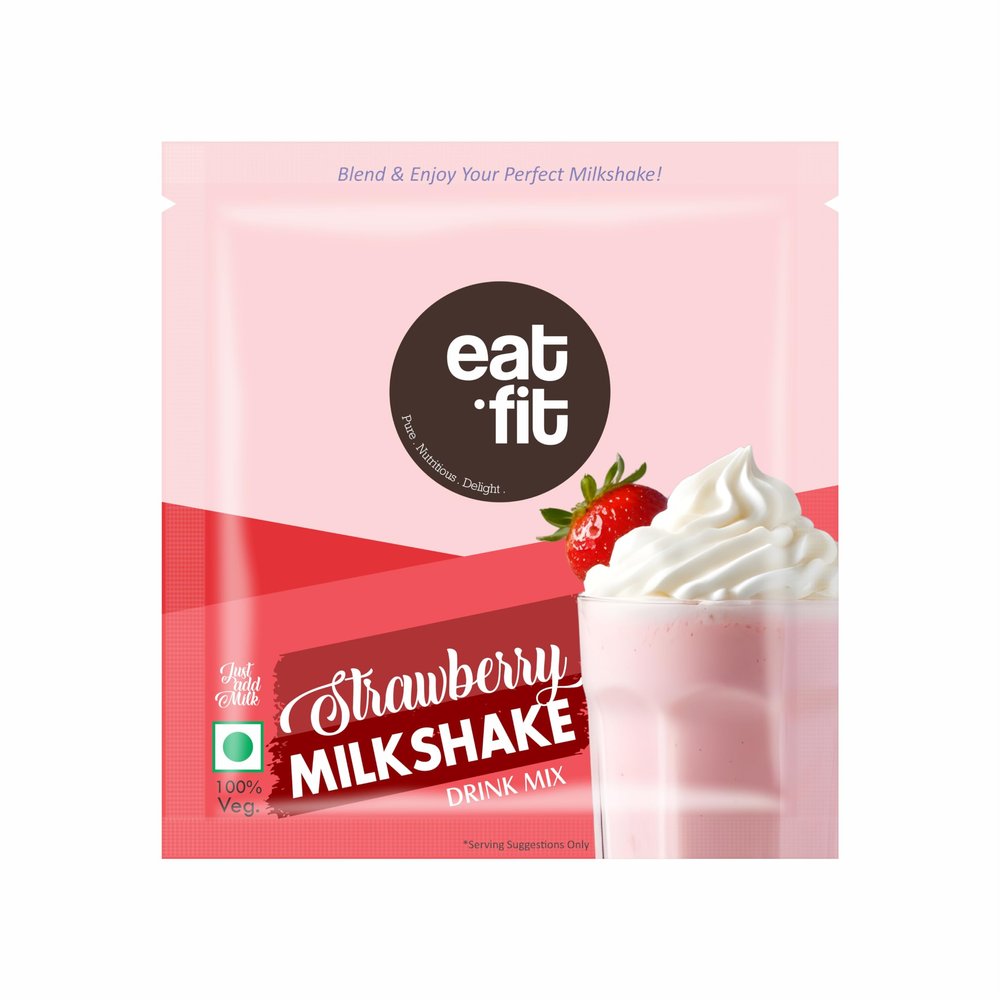 eatfit Strawberry Milkshake Premix  Pack of 10 (10 x 25g) I Make Thick & Smooth Texture Milkshakes I Instant Drink Mix