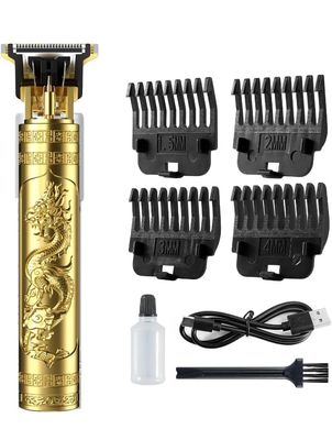 Hair and Beard Trimmer for Men, Cordless Grooming Kit with Adjustable Guards, Gold