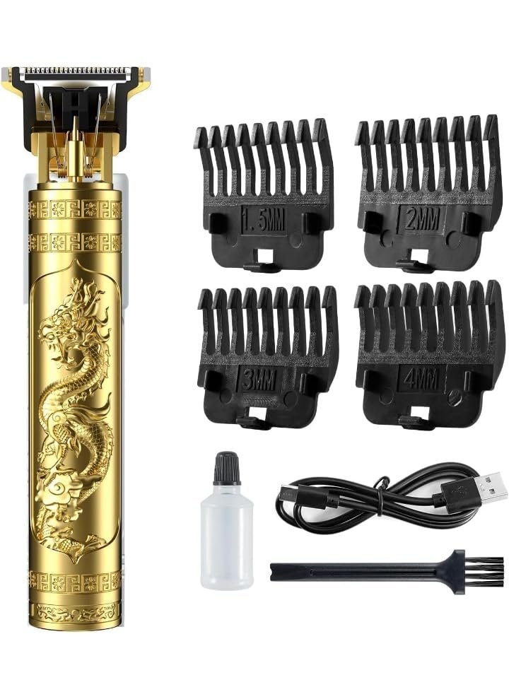 Hair and Beard Trimmer for Men, Cordless Grooming Kit with Adjustable Guards, Gold
