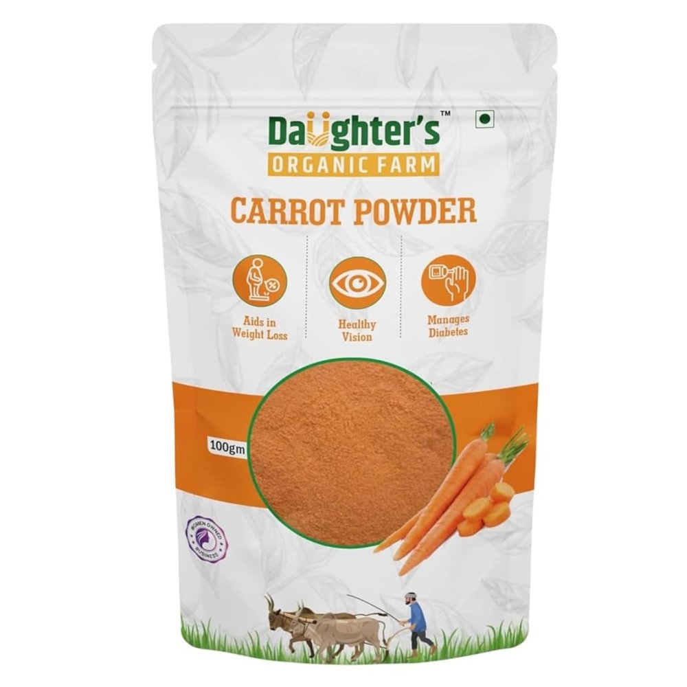 Daughter's Organic Farm Carrot Powder 100g | 100% Pure & Natural | Rich in Nutrients | Ideal for Smoothies, Baking, Cooking & Skincare | No Preservatives | Vegan & Multipurpose Use