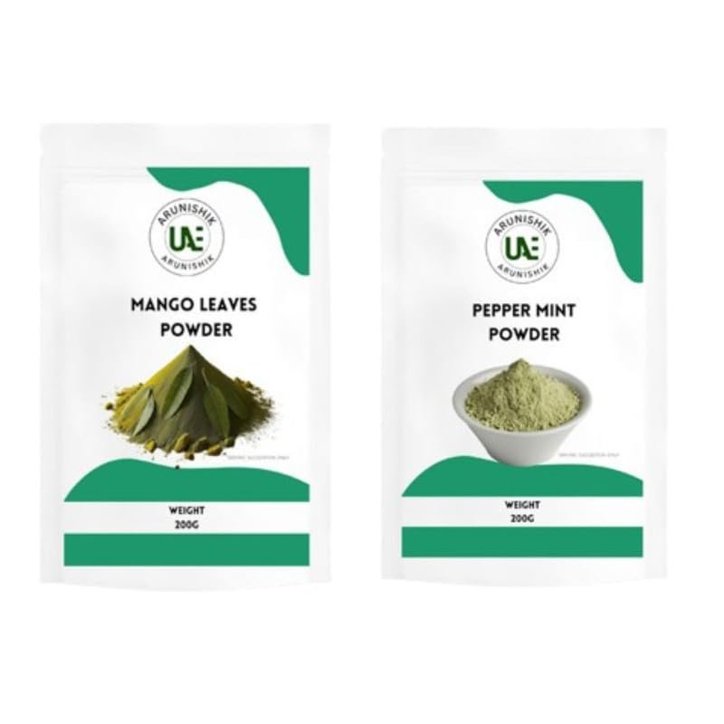 ARUNISHIK Mango Leaf Powder (100 Grams) + Peppermint Powder (100 Grams) Pack Of 2