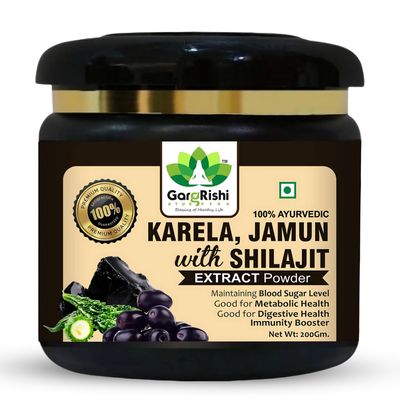GargRishi Karela Jamun with Shilajit Powder 200gram Natural Blood Sugar Management & Stamina Booster | Blend of 14 Potent Ayurvedic Herbs for Energy and Immune Support | Vitality & Digestive Health (200 Gram, 1, count)