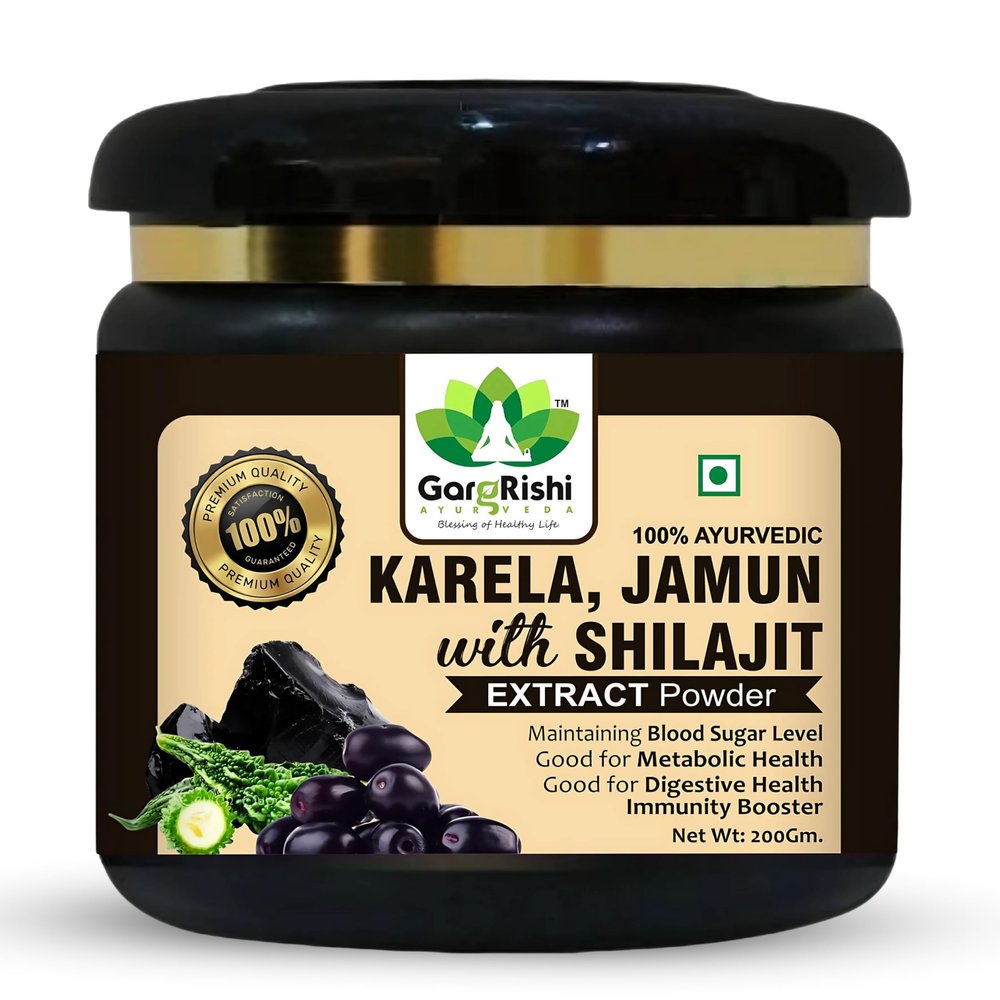 GargRishi Karela Jamun with Shilajit Powder 200gram Natural Blood Sugar Management & Stamina Booster | Blend of 14 Potent Ayurvedic Herbs for Energy and Immune Support | Vitality & Digestive Health (200 Gram, 1, count)