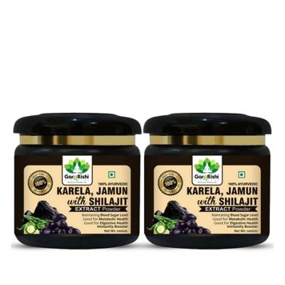 GargRishi Karela Jamun with Shilajit Powder 400gram Natural Blood Sugar Management & Stamina Booster | Blend of 14 Potent Ayurvedic Herbs for Energy and Immune Support | Vitality & Digestive Health (400 Gram, 2, count)
