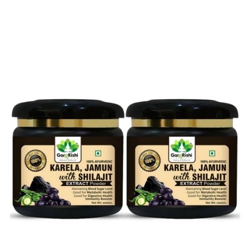 GargRishi Karela Jamun with Shilajit Powder 400gram Natural Blood Sugar Management & Stamina Booster | Blend of 14 Potent Ayurvedic Herbs for Energy and Immune Support | Vitality & Digestive Health (400 Gram, 2, count)