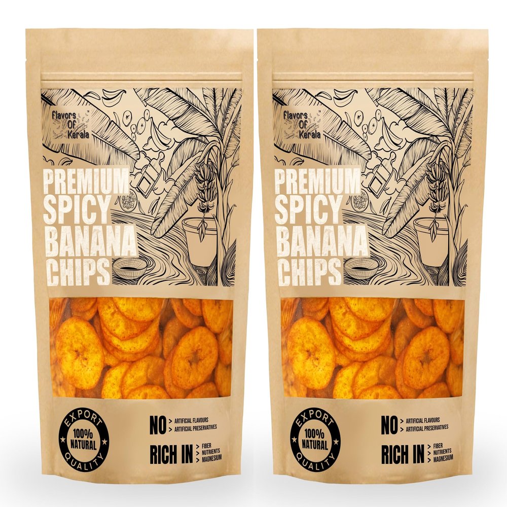 FLAVORS OF KERALA (FOK) | Premium Spicy Banana Chips Wafers In Coconut Oil | Fresh, Thin, Crispy, Namkeen Snack (300 GM) |
