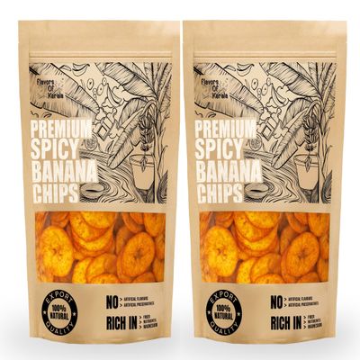 FLAVORS OF KERALA (FOK) | Premium Spicy Banana Chips Wafers In Coconut Oil | Fresh,Thin, Crispy, Namkeen Snack (600 GM) |