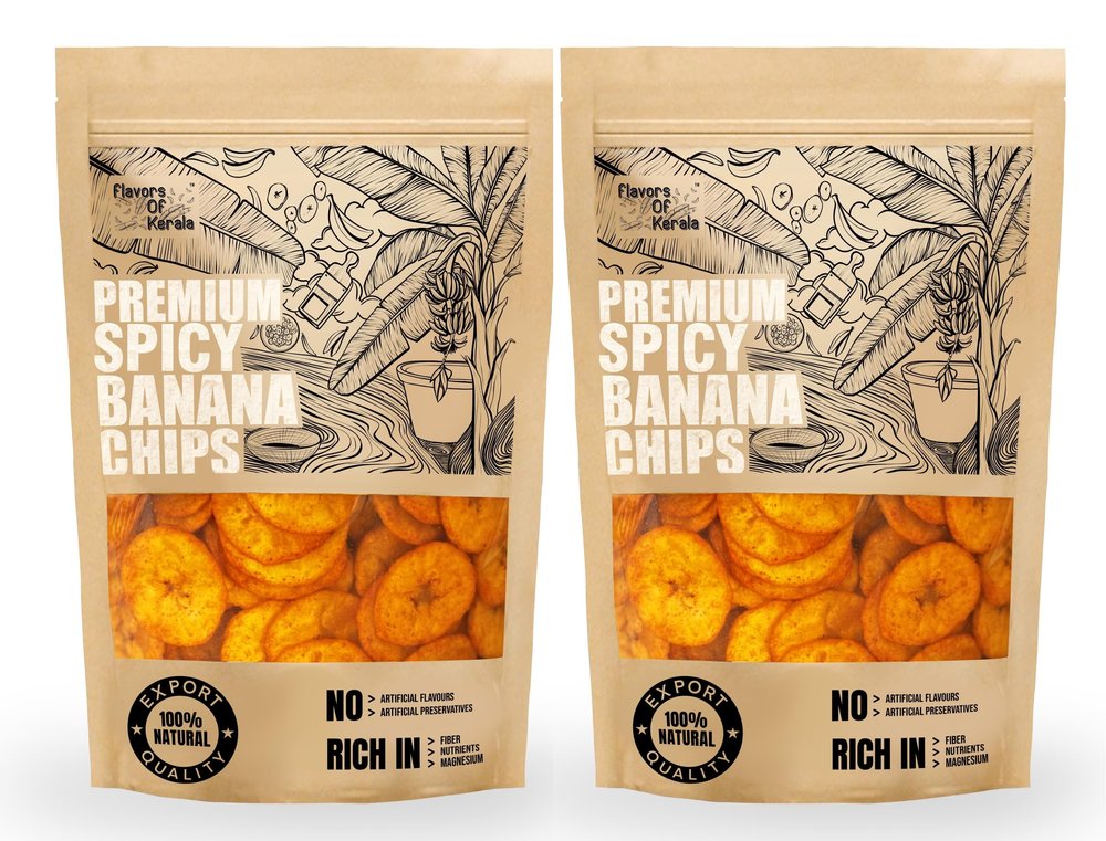 FLAVORS OF KERALA (FOK) | Premium Spicy Banana Chips Wafers In Coconut Oil | Fresh,Thin, Crispy, Namkeen Snack (1200 GM) |