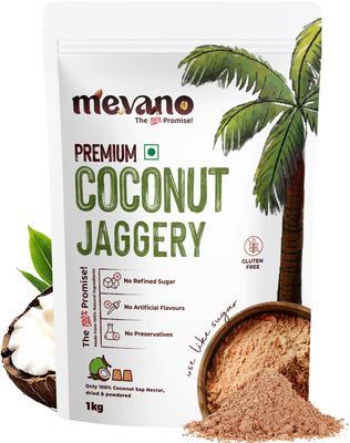 Mevano Coconut Jaggery Powder (1kg) for Kids & Adults | Unprocessed Coconut Sugar Natural Sweetener Jaggery (Gur/Gud) Powder | Healthy Sugar Substitute | No Preservatives or Additives