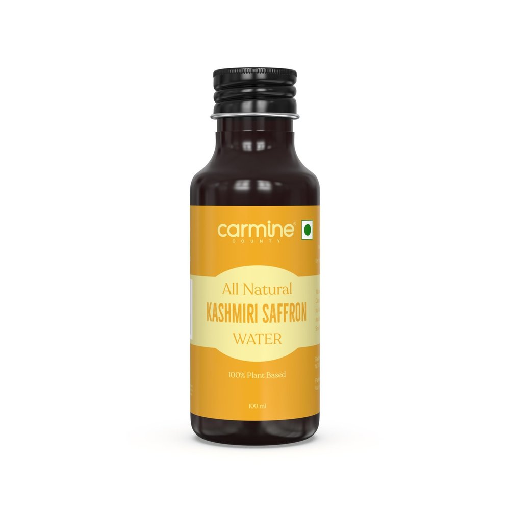 Carmine County Kashmiri Saffron Water | 100ml | Pure & Natural Saffron Liquid | Edible Natural Essence for Cooking Wellness & Beverage | Premium Quality