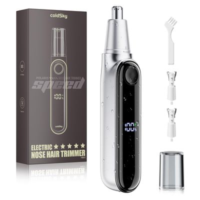 coldSky Ear & Nose Hair Trimmer with LED Display for Men Women - Professional Painless Eyebrow & Facial & Nose Hair Trimmer, USB Rechargeable, Dual-Edge Blades for Smoother Cutting Sliver