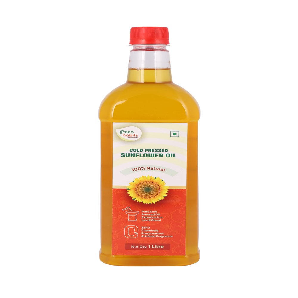 Green Habits Cold Pressed Sunflower Oil 1 Litre | Nutrient-Rich with Vitamin E & Omega-6 | No Chemicals or Preservatives | Heart-Healthy Cooking Oil