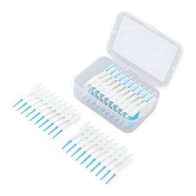 ELBME Soft Interdental Brush, 200pcs Silicone Head Safe Floss Toothpick Brush Portable Plaque Removal with Case for Travel for Oral Care Blue