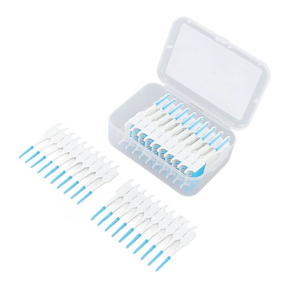 ELBME Soft Interdental Brush, 200pcs Silicone Head Safe Floss Toothpick Brush Portable Plaque Removal with Case for Travel for Oral Care Blue