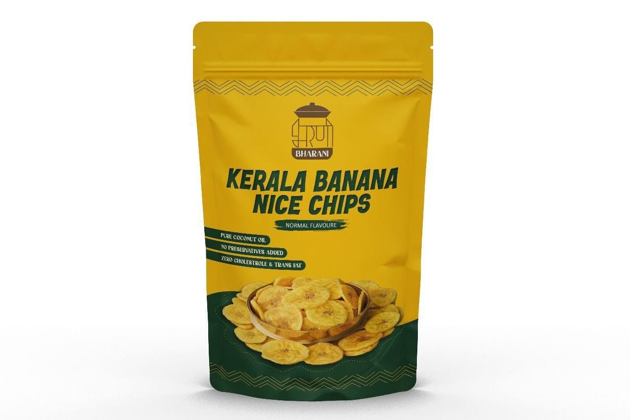 Bharani Kerala Banana Nice Chips, Normal Flavour, Pure Coconut Oil, Zero Preservatives (730g) (365 pack of 2)