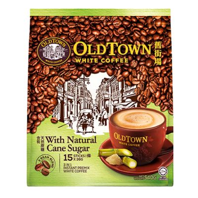 Old Town 3 in 1 Natural Cane Sugar White Coffee. 19 Oz (15 Sticks X 36g) 540g (Imported Malaysia)