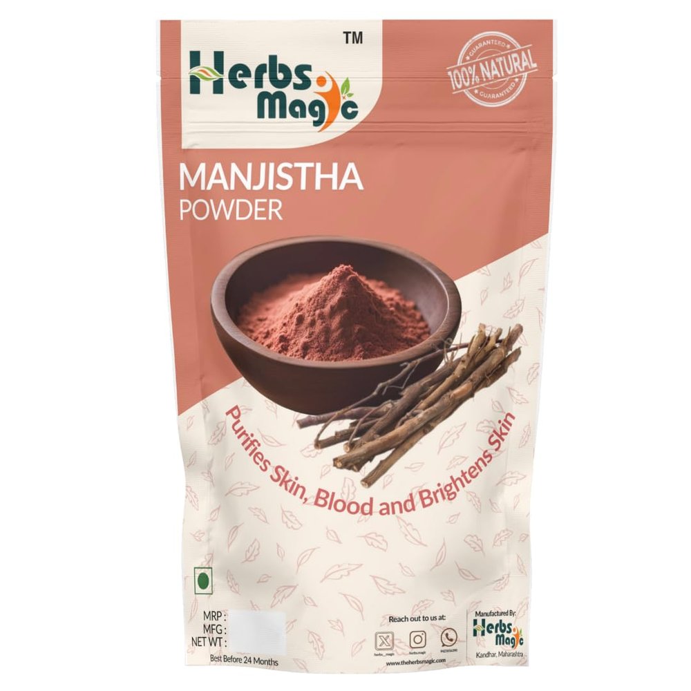 HERBS MAGIC - Organic Manjistha Powder, 500G | Rubia Cordifolia |100% Pure & Natural Manjistha Powder for Skin Whitening| Manjistha Powder for face, Hair Care & Skin Care