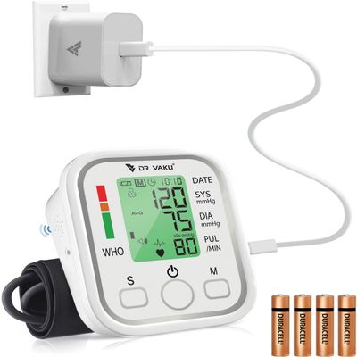 DR VAKU BP Monitor Fully Automatic Blood Pressure Machine to Check Digital Accurate Level for Home Monitoring Device with Talking Function, Large Display + Cuff Kit Best Accurate Apparatus Measurement with 20w PD Adapter- White