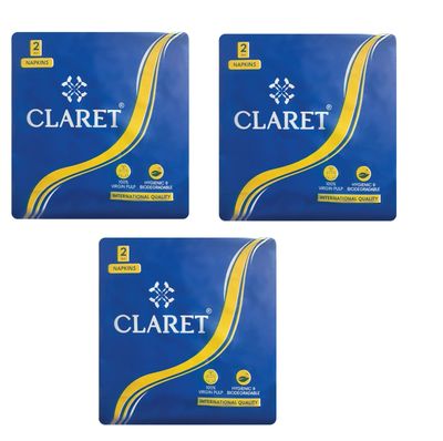 Claret Gentle Care 2-Ply Extra Soft Napkins, 40x40 cm, 50 Napkins per Pack (3 Packs) Sustainable, Absorbent, Eco-Friendly Paper Napkins for Dining, Parties, Events and Special Occasions
