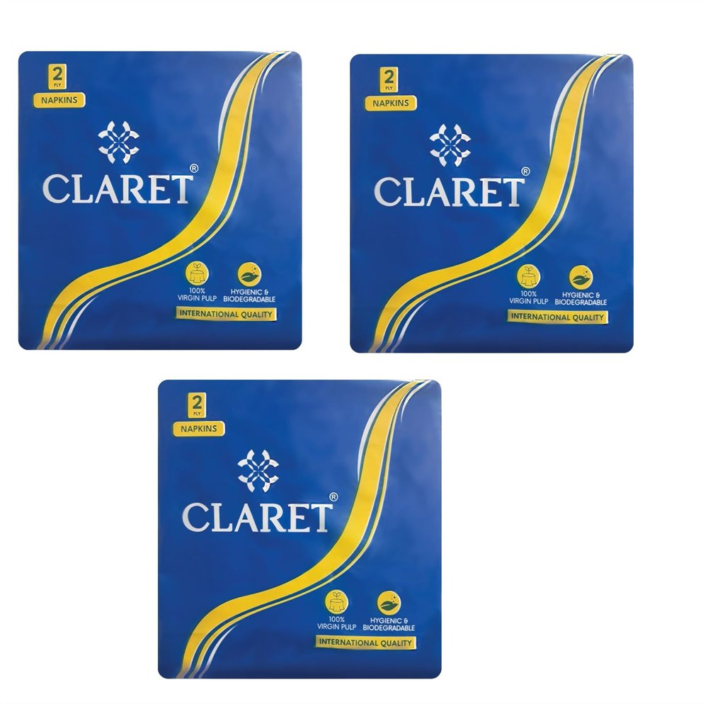 Claret Gentle Care 2-Ply Extra Soft Napkins, 40x40 cm, 50 Napkins per Pack (3 Packs)  Sustainable, Absorbent, Eco-Friendly Paper Napkins for Dining, Parties, Events and Special Occasions