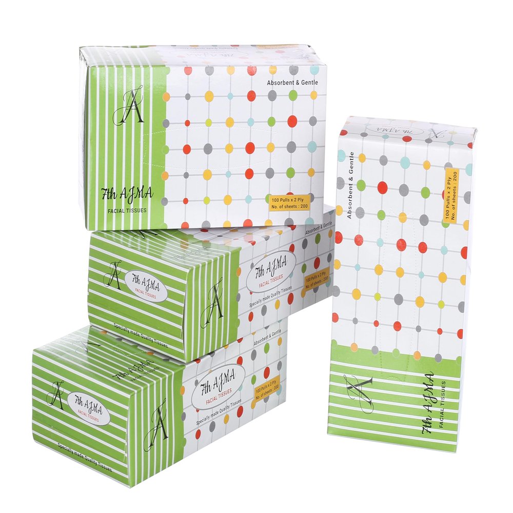 7THAJMA 2-Ply Facial Tissues - 200 Sheets per Box (Pack of 4, 100 Pulls per Box) - Soft & Durable for Home, Office, School, and Car