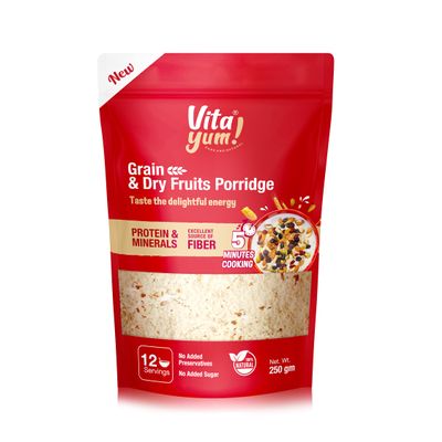 VitaYum Grain & Dry Fruits Porridge With Dry Dates, Almonds & Pistachios Natural Immunity Booster, Rich in Dietary Fiber & Protein | Nutritious & Healthy Cereal 250g