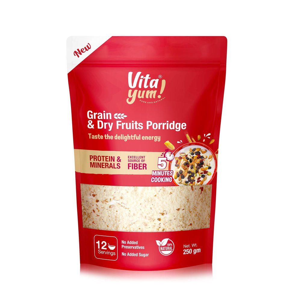VitaYum Grain & Dry Fruits Porridge With Dry Dates, Almonds & Pistachios Natural Immunity Booster, Rich in Dietary Fiber & Protein | Nutritious & Healthy Cereal 250g