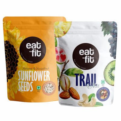 eatfit Sunflower Seeds (Natural & Unsalted) & Trail Mix - Pack of 2 (Each 150gm) I Diet Food I Source of Antioxidants I Surajmukhi Seeds I Vegan I Rich in Nutrition