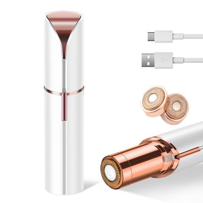 Flawless Facial Hair Remover for Women- as Seen on TV Painless Face Shaver -Mini Hair Remover, Electric Razor Shaver Portable Bikini Epilator for Lips,Chin,Armpit(White+2 Heads)