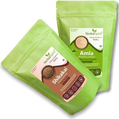 Herbal Spirit Shikakai Powder & Amla Powder for Hair Growth | Organic Amla Powder & Shikakai Powder for Hair | Sikakai & Amla Churna Powder | Shikakai Powder for Hair Wash | 250gm each (Pack of 2)