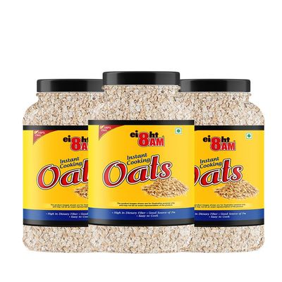 8AM Plain Oats 3 x 1.1kg Jar, Natural Wholegrain, Nutritious Breakfast Cereals, Easy to Cook Oats, High Fibre, Tasty & Healthy Snacks
