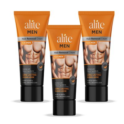 Alite Hair Removal Cream for Men | Instant & Painless Hair Removal | Moisturizes & De-Tans | Safe & Gentle for a Well-Groomed Look | Softens Skin & Works Quickly Pack of 3 (60g each)