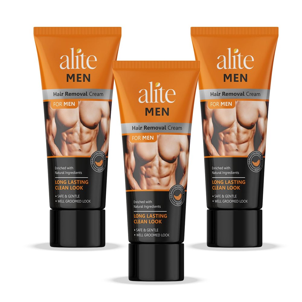 Alite Hair Removal Cream for Men | Instant & Painless Hair Removal | Moisturizes & De-Tans | Safe & Gentle for a Well-Groomed Look | Softens Skin & Works Quickly Pack of 3 (60g each)
