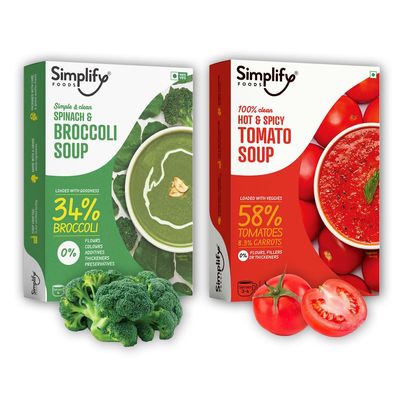 Simplify Tomato Soup and Spinach & Broccoli Soup - Pack of 2 (Serves 5 to 6) I Each Makes 500ml | 0% Additives and Preservatives