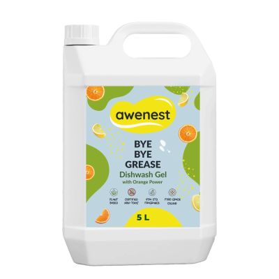 awenest Plant-Based Dishwash Gel Concentrate | No-Toxin, Chemical-Free Formula with Lemon & Orange | Removes Tough Grease | Safe for Baby & Pet Dishes | Natural Organic Dishwash Liquid | 5L
