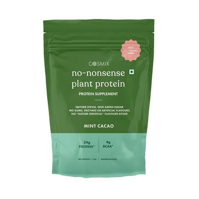 Cosmix No-Nonsense Plant Protein | 24 Protein/Serve, 1Kg Pouch | Mint Cacao | Plant Based Protein, Pea & Rice Isolate | Clean, Easy to Digest | All Essential Amino Acids