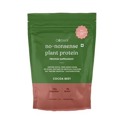 Cosmix No-Nonsense Plant Protein | 24 Protein/Serve, 1Kg Pouch | Cocoa Beet | Plant Based Protein, Pea & Rice Isolate | Clean, Easy to Digest | All Essential Amino Acids