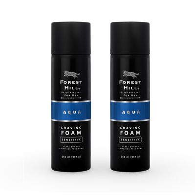 Forest Hill Pack of 2 Aqua Pre Shave Foam For Men,Goodness of Olive & Argan Oil,Mulberry,Rosemary & Peppermint Extract,Prevent Cuts & Burns,Rich Lather,Cooling Hydrating Formula (Each 264g)