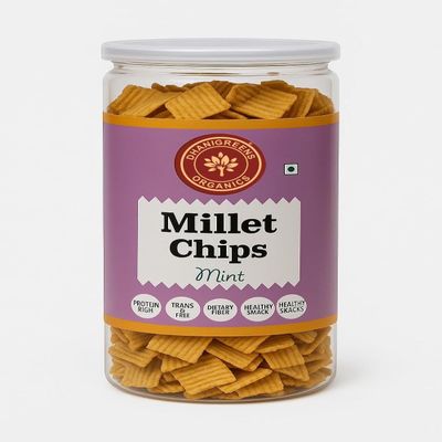 Dhanigreens Organics Crunchy Millet Chips Mint Flavour (Pack of 1, 150gm) | Healthy & Crispy Snacks | Ideal for Morning Breakfast, Evening Tea-Time Munching, Office, School Tiffin, Party Snacks & Travel | Tasty & Wholesome Munchies