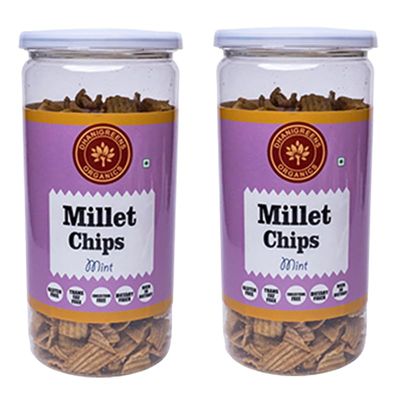 Dhanigreens Organics Crunchy Millet Chips Mint Flavour Healthy & Crispy Snacks 150gm (Pack of 2)| Gluten Free, Baked, Munchies, Dietary Fiber, Transfat Free | Rich in Nutrients | Protein Snack