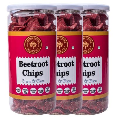 Dhanigreens Organics Salty Beetroot Chips Cream & Onion Flavour Healthy Snacks 150gm (Pack of 3)| Gluten Free, Baked, Munchies, Dietary Fiber, Transfat Free | Rich in Nutrients | Protein Snack