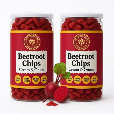 Dhanigreens Organics Salty Beetroot Chips Cream & Onion Flavour Healthy Snacks 150gm (Pack of 2)| Gluten Free, Baked, Munchies, Dietary Fiber, Transfat Free | Rich in Nutrients | Protein Snack