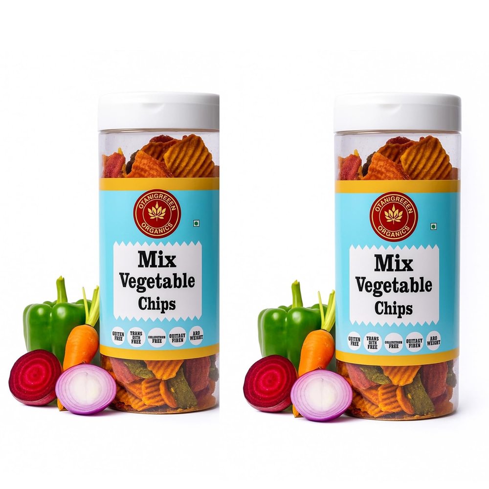 Dhanigreens Organics Crunchy Mix Vegetable Chips 150gm (Pack of 2)| Gluten Free, Baked, Munchies, Dietary Fiber, Transfat Free | Rich in Nutrients, Healthy Snacks | Protein Snack