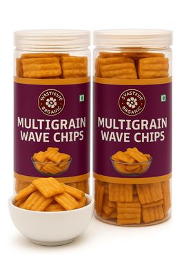Dhanigreen Organics Crunchy Multigrain Wave Chips 300g (Pack of 2, 150g Each) Cheese & Mint Flavour | High Protein Healthy Baked Snacks - Delicious Munchies | Gluten-Free, No Maida | Perfect for Tea Time & Diet Snack
