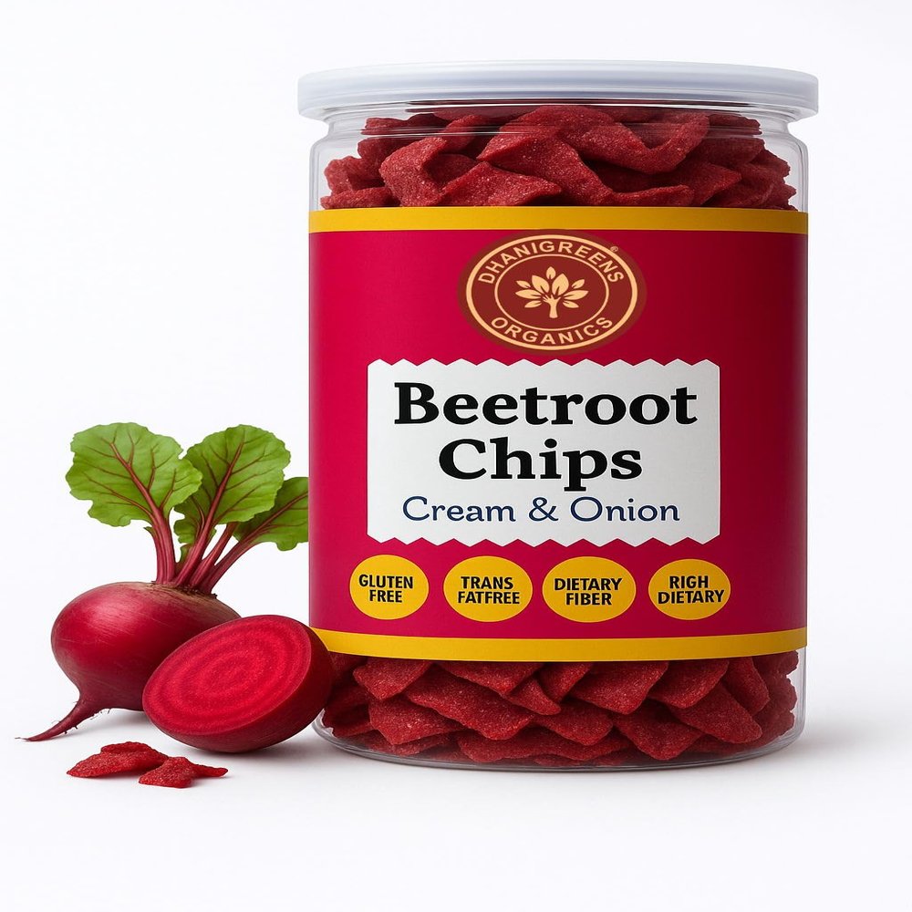 Dhanigreens Organics Salty Beetroot Chips Creamy & Onion Flavour 150gm - Salty & Crunchy | Gluten-Free, Transfat-Free, Rich in Dietary Fiber & Protein | Tasty & Crunchy Munchies for Anytime Craving