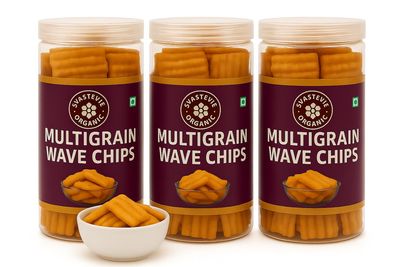 Dhanigreen Organics Crunchy Multigrain Wave Chips 450gm (Pack of 3, 150g Each) Cheese & Mint Flavour | High Protein Healthy Baked Snacks - Delicious Munchies | Gluten-Free, No Maida | Perfect for Tea Time & Diet Snack
