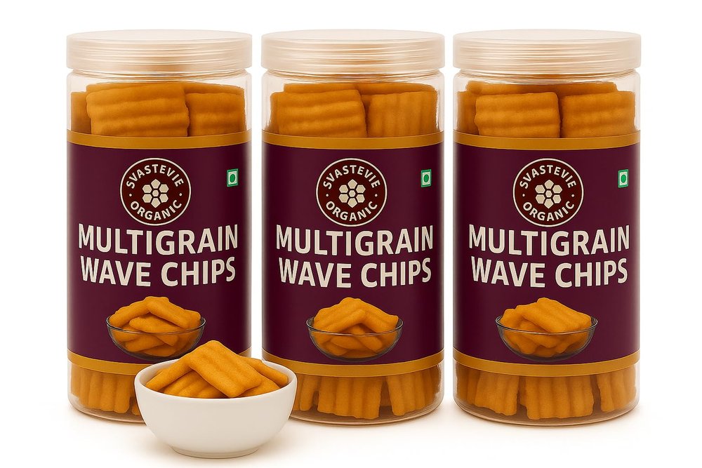 Dhanigreen Organics Crunchy Multigrain Wave Chips 450gm (Pack of 3, 150g Each) Cheese & Mint Flavour | High Protein Healthy Baked Snacks - Delicious Munchies | Gluten-Free, No Maida | Perfect for Tea Time & Diet Snack