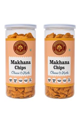 Dhanigreens Organics Crunchy Makhana Chips Cheese & Herbs Flavour Healthy Snacks 150gm (Pack of 2)| Gluten Free, Baked, Munchies, Dietary Fiber, Transfat Free | Rich in Nutrients | Protein Snack